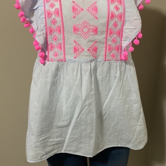 Lilly Pulitzer Raquelle Top Bluebell Blue Swiss Dot Dobby Chambray Sz XS NEW - Picture 3 of 12